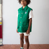 Green Denim Sleeveless Jacket