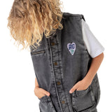 Grey Denim Sleeveless Padded Jacket