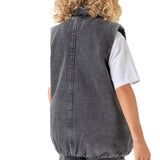 Grey Denim Sleeveless Padded Jacket