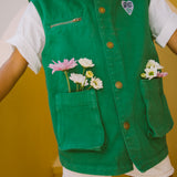 Green Denim Sleeveless Jacket