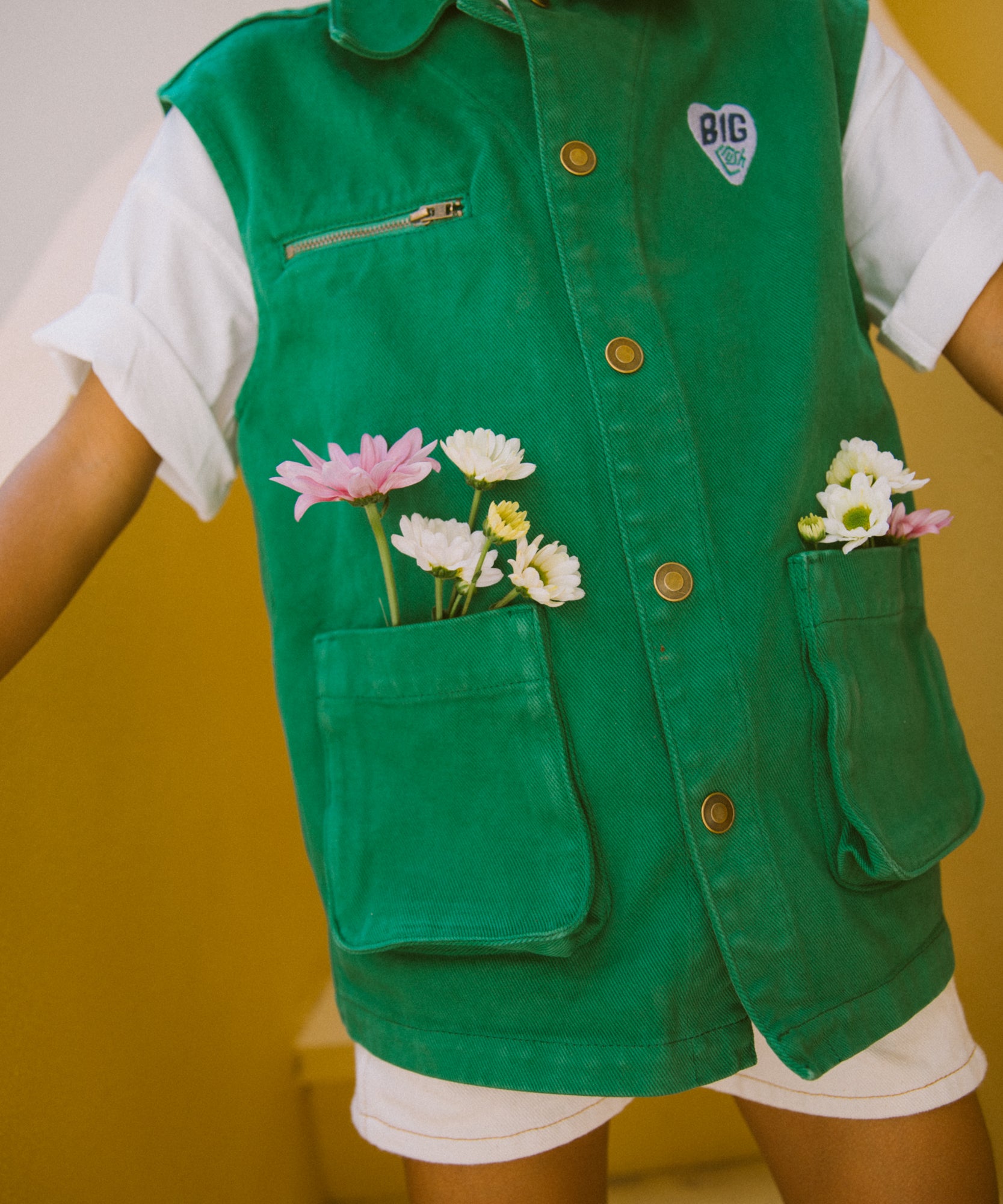 Green Denim Sleeveless Jacket